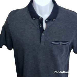 Denim & Flower by Ricky Singh Men's Large Navy with White Dots Textured Polo EUC
